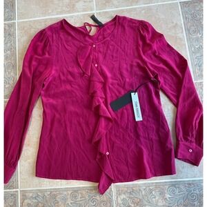 Yoana Baraschi City of Lights Simple Ruffle Silk Blouse Cranberry M-New-Defects!